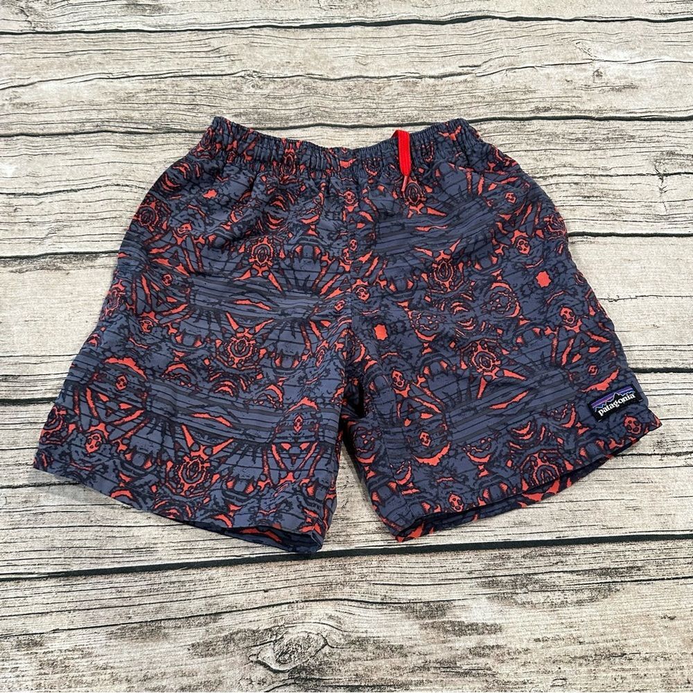 Patagonia Blue and Red Mesh Lined Swim Trunks With Pockets & Drawstring Size S